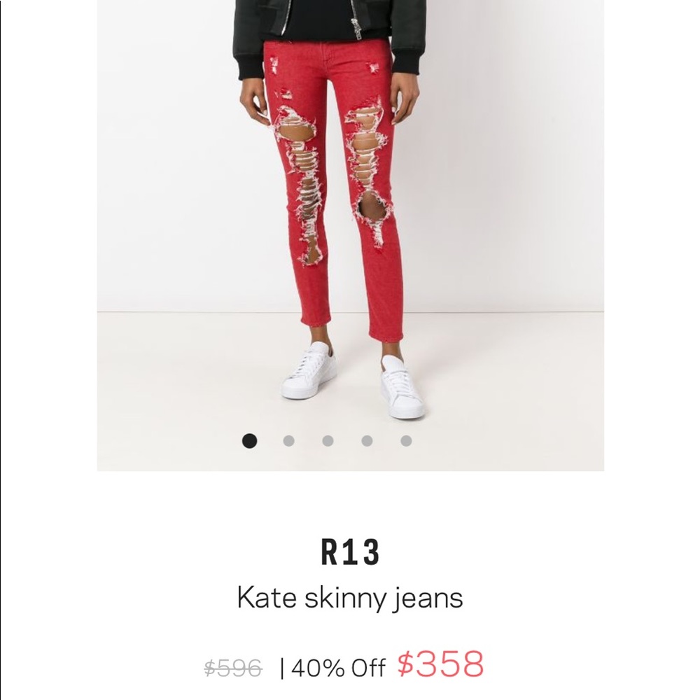R13 Kate Skinny Red Destructed Jeans - Picture 12 of 12